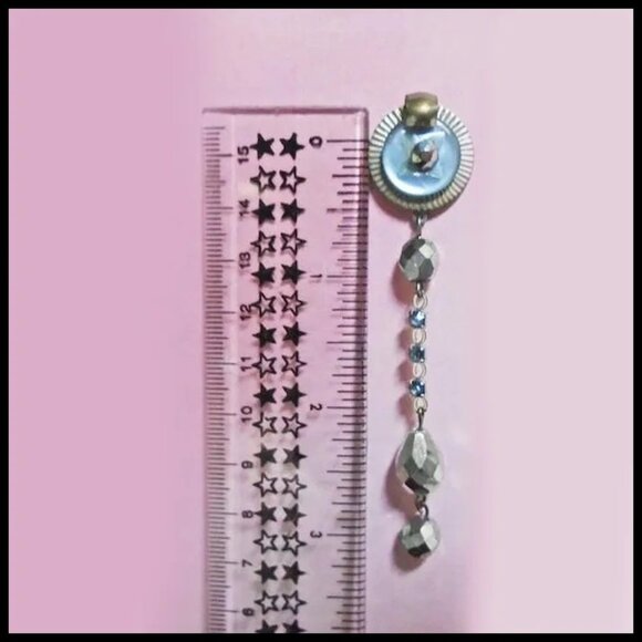 Long Chain dangle Earrings Light Blue Skinny Earring Set Recycled Vintage - Picture 2 of 10